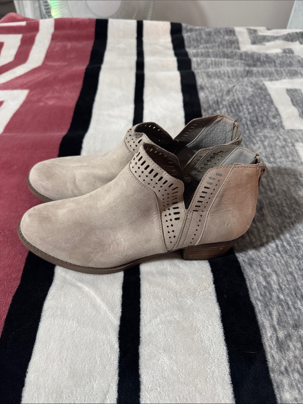 Suede Cutout Ankle Booties in Taupe